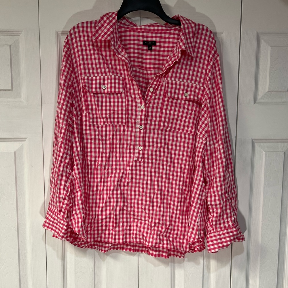 Talbots Pink Gingham Button Down Top Size 3x Women - image 1